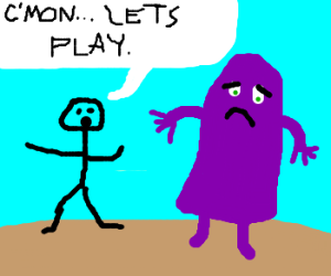 A stick figure asks a sad Grimace toplay