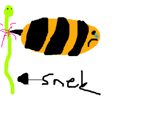 Sad bee man hurts a snake