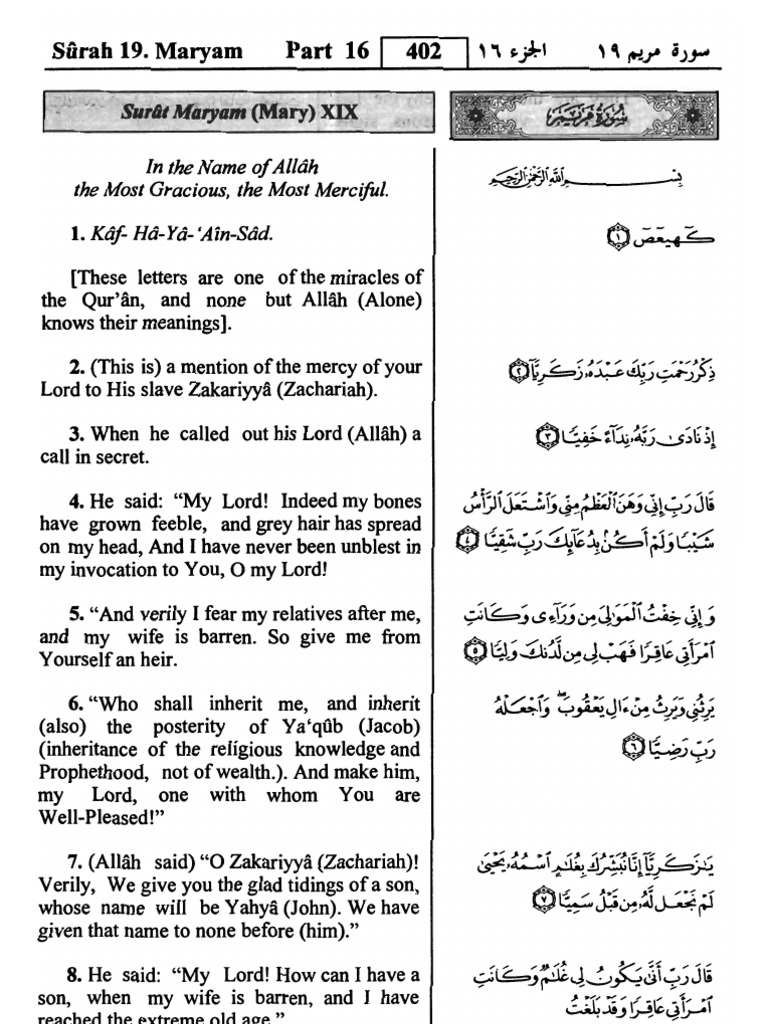 Detail Tafsir Surat Maryam Nomer 27