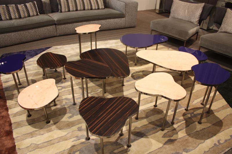 Amorphous shapes and varied colors make these leggy tables from Erba perfect for scattering around the room.