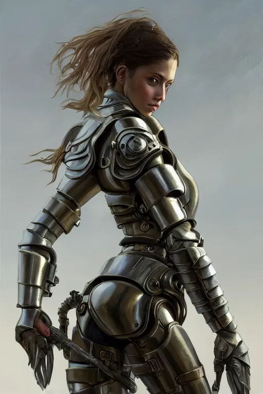 Prompt: a photorealistic painting of an attractive young girl, partially clothed in thick metal-plated battle armor, dirty olive skin, long dark hair, beautiful bone structure, symmetric facial features, perfect eyes, intricate, elegant, digital painting, concept art, finely detailed, illustration, sharp focus, minimal artifacts, from Metal Gear, by Greg Rutkowski, in the style of Ruan Jia and Mandy Jurgens and Artgerm and William-Adolphe Bouguerea, trending on Artstation, award winning