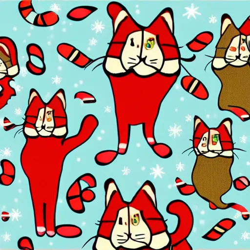 Prompt: cat wearing a christmas jumper cartoon highly detailed, smooth, sharp focus