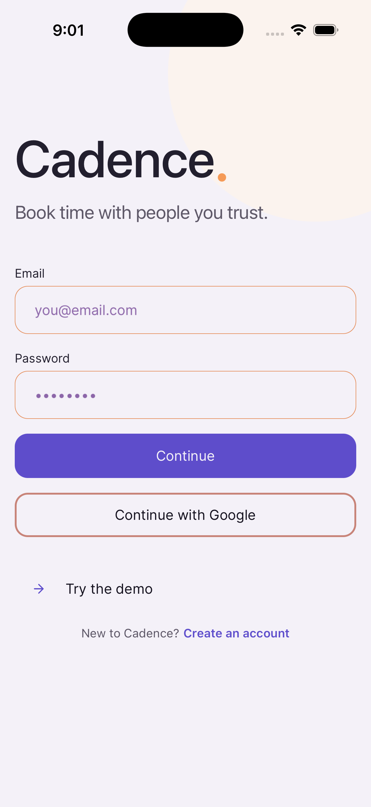 Cadence sign-in preview