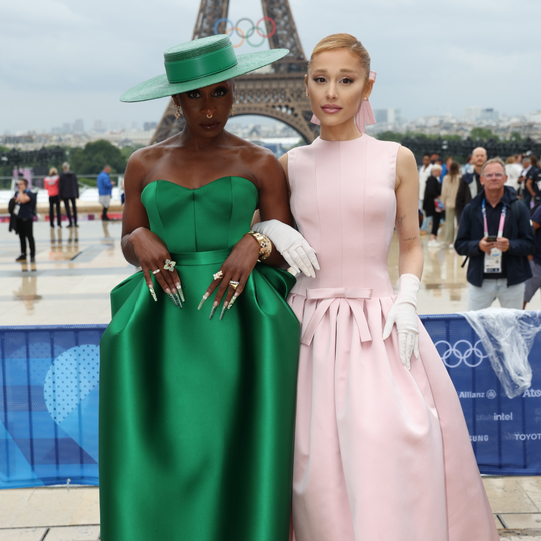 Cynthia Erivo and Ariana Grande attend the 2024 Paris Olympics opening ceremony in Paris France