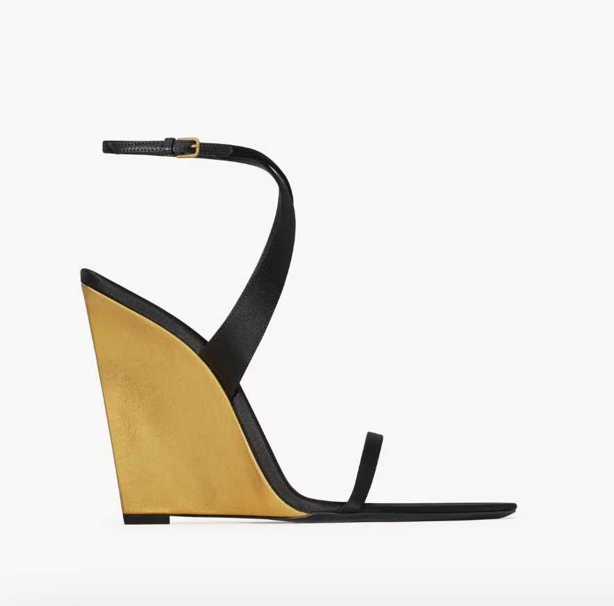 Saint Laurent, SALOM&amp;Eacute; Wedges in Satin Crepe and Metallic Leather