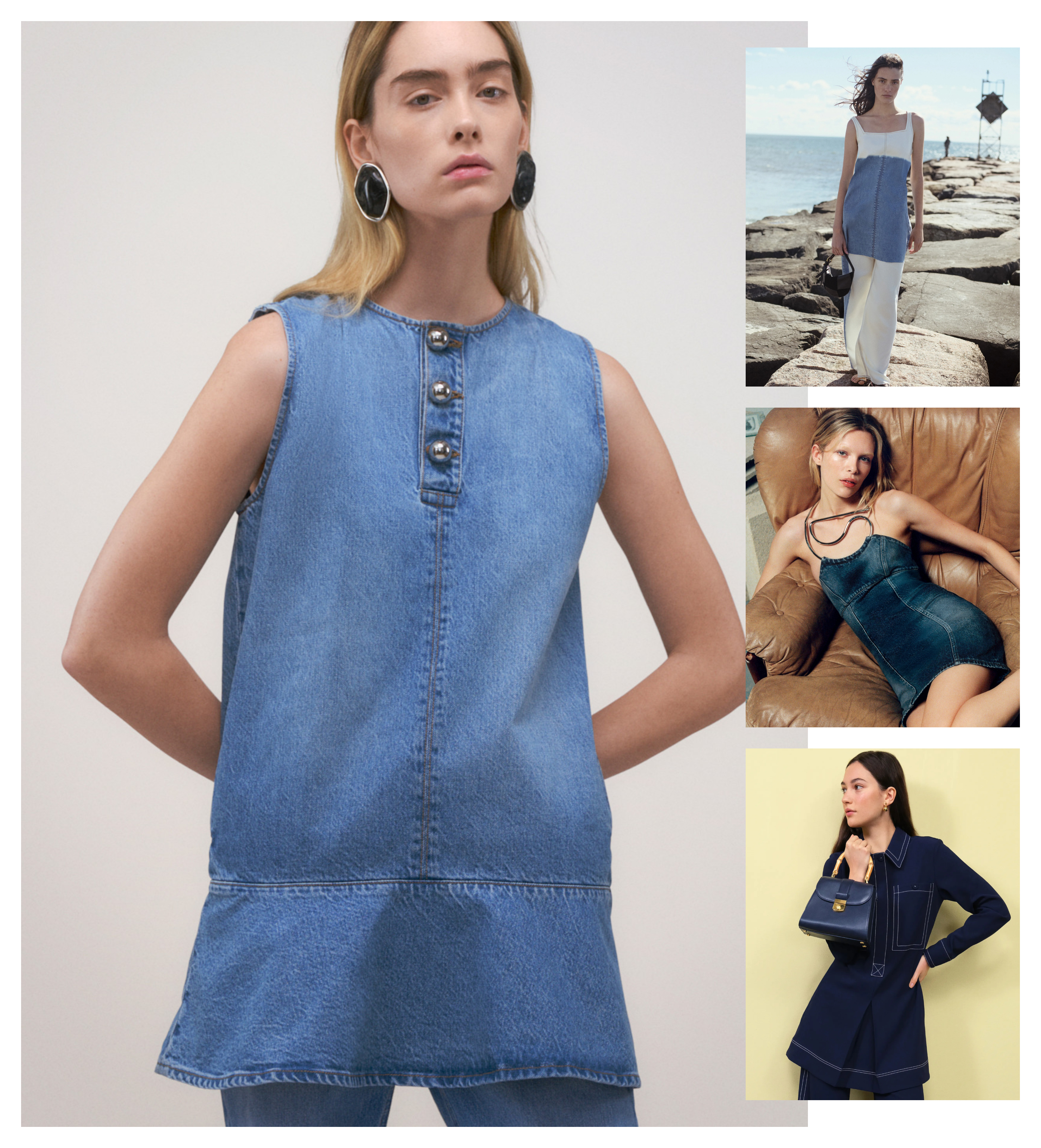 the denim dress summer 2025 trend at Brandon Maxwell, Rag & Bone, Coperni, Veronica Beard