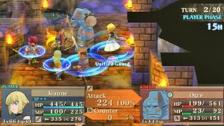 A screenshot of a party in a dungeon during Jeanne d'Arc, one of the best PSP games of all time.