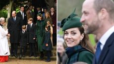 L: The Royal Family leaving Christmas Service at Sandringham, R: Kate Middleton looks at Prince William