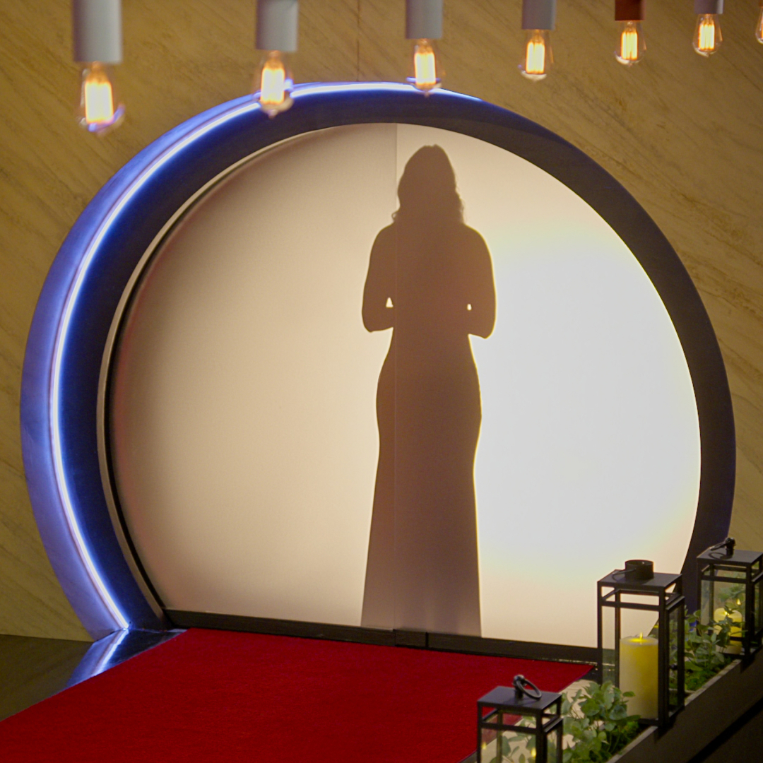A woman&#039;s silhouette is seen from behind a screen, in &#039;Love Is Blind&#039;