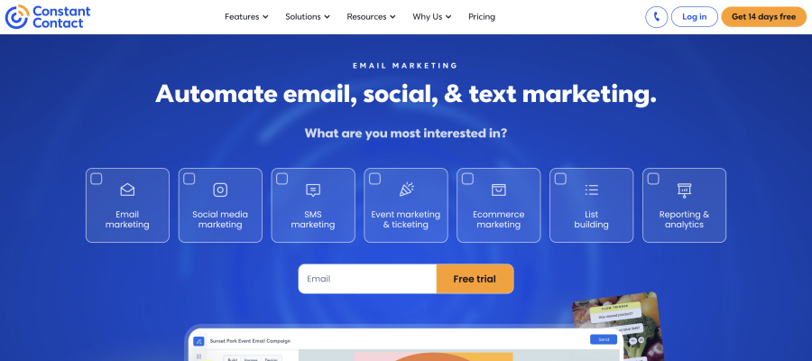 Website screenshot of Constant Contact (February, 2025)