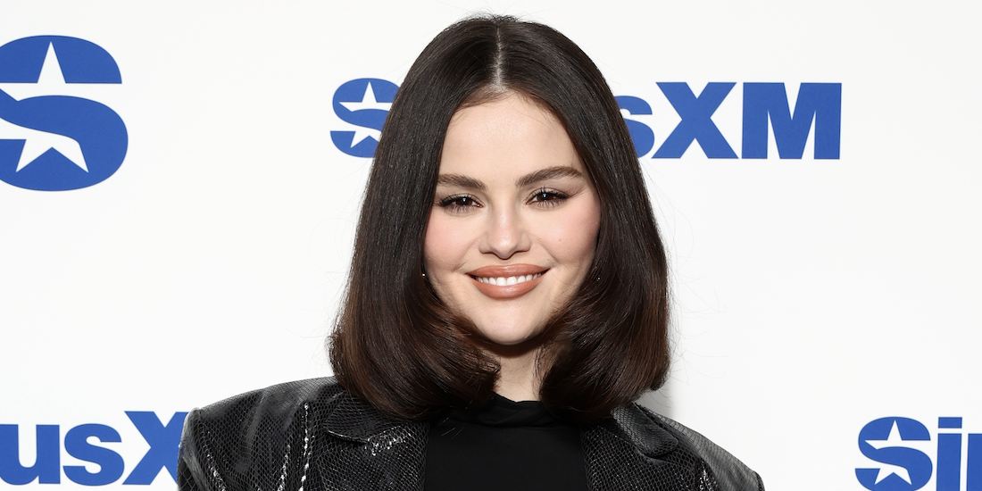 Selena Gomez visits the SiriusXM Studios on March 25, 2025 in New York City wearing a snakeskin blazer and jeans.