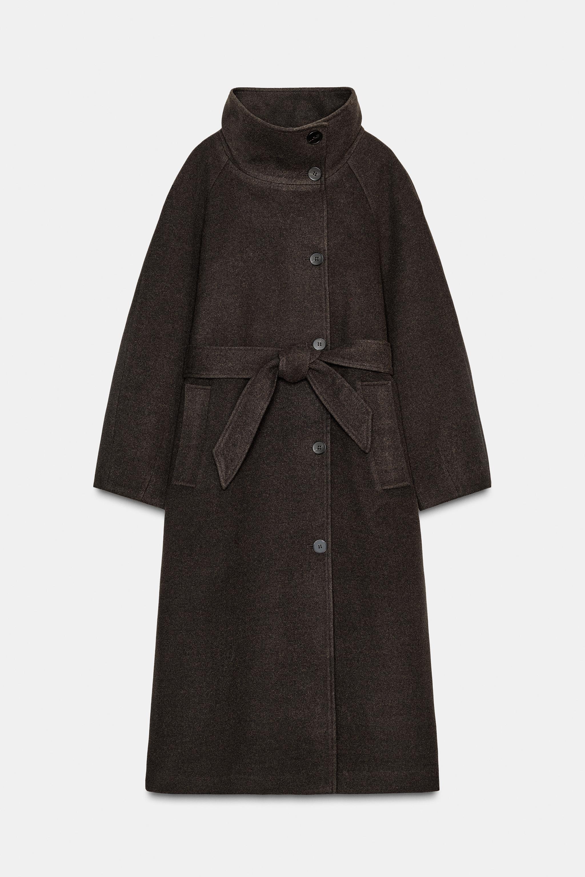 Soft High-Neck Belted Coat