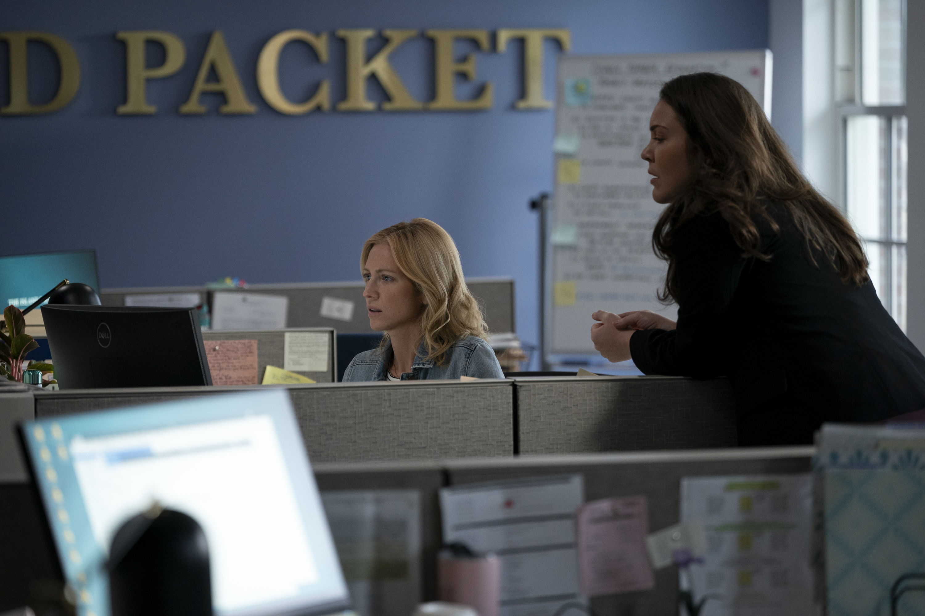 brittany snow as mandy matney in a newsroom in murdaugh death in the family