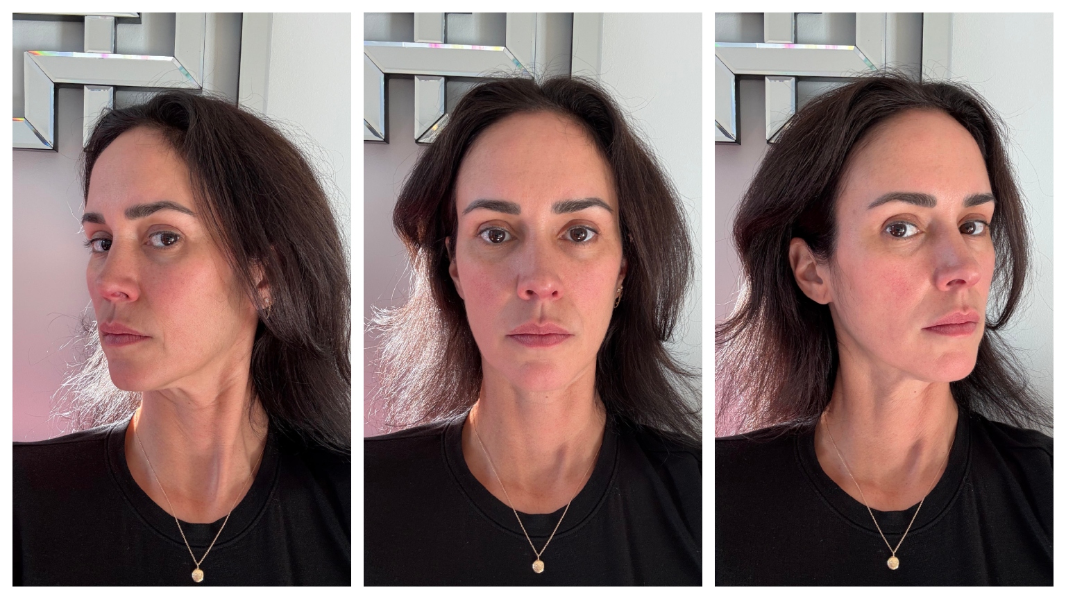 julia in a trio of photos in a black shirt