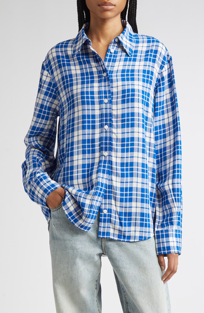 Bronwen Plaid Hammered Viscose Button-Up Shirt
