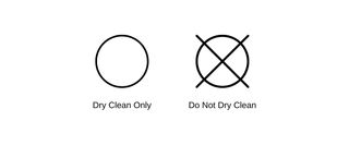 Two black circular dry cleaning symbols on a white background including dry clean only and do not dry clean