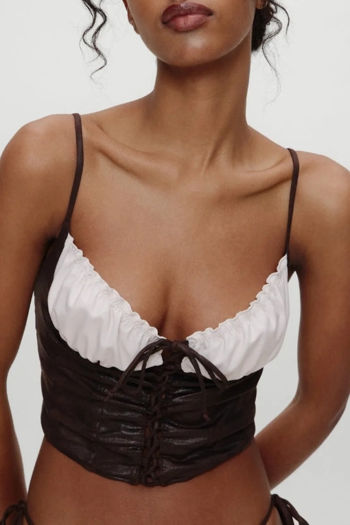 X Bella Hadid Ranch Corset Bikini Top - Cocoa