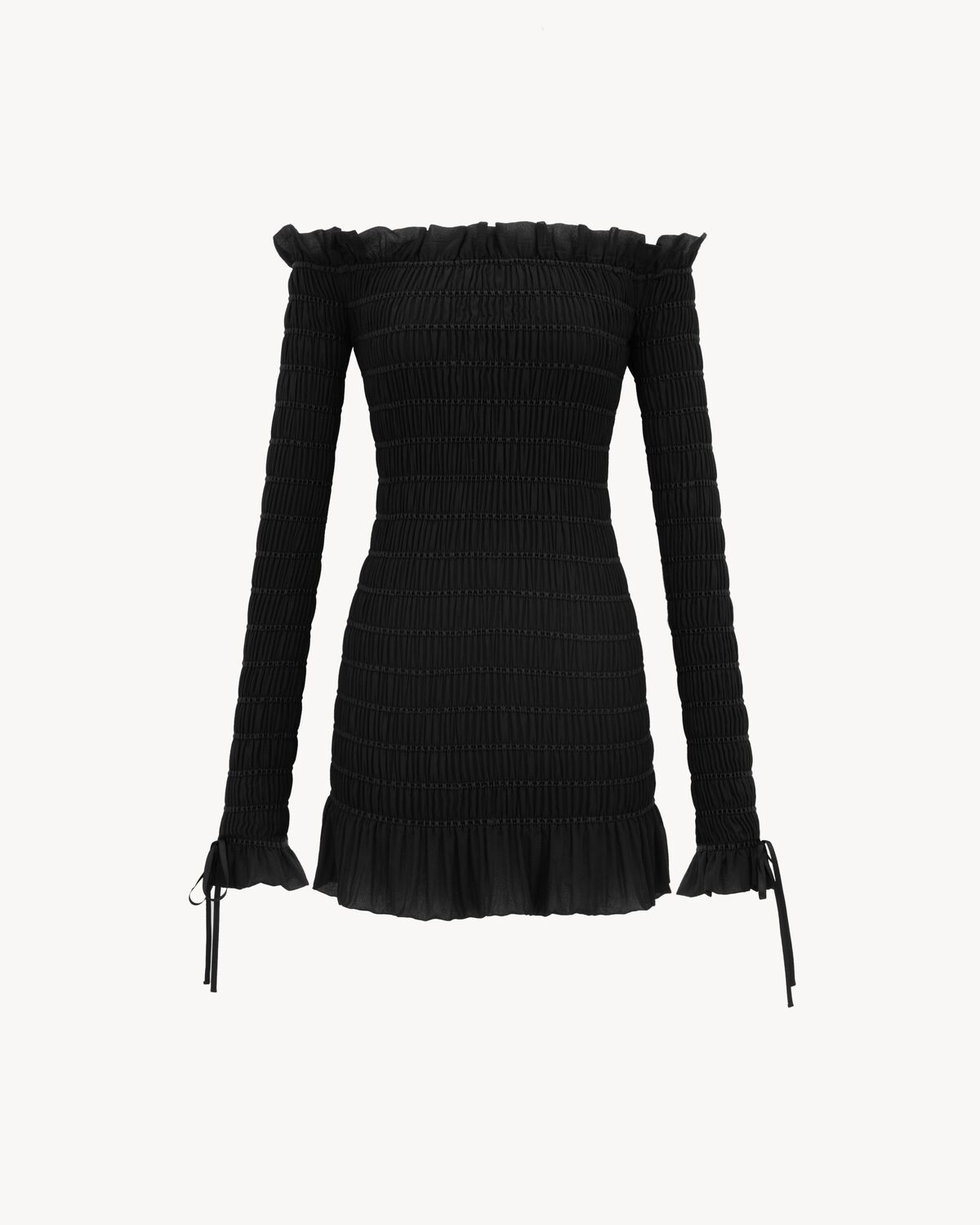Women&#039;s Smocked Dress in Silk Georgette in Noir