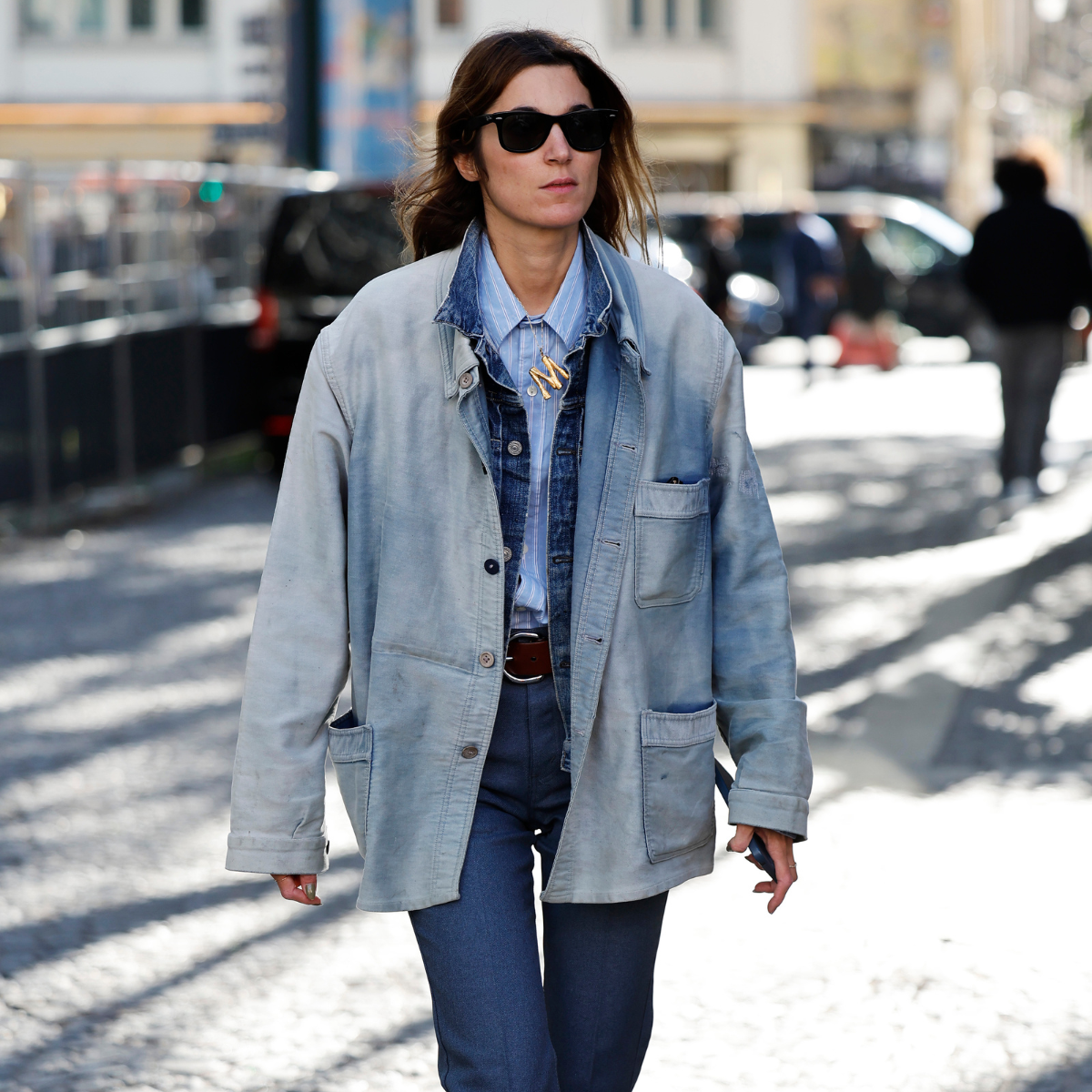 Woman wearing double denim