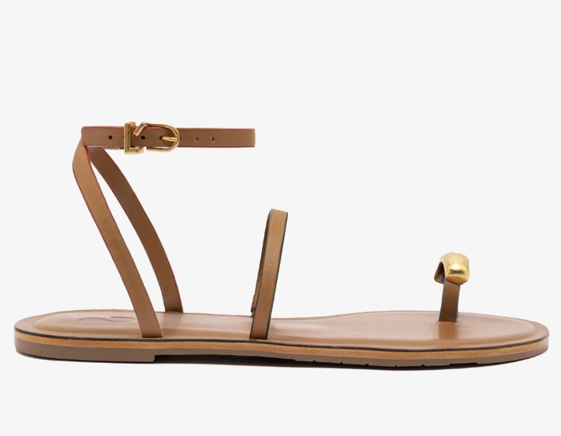 Larroudé, Biarritz Flat Sandal in Light Caramel Leather