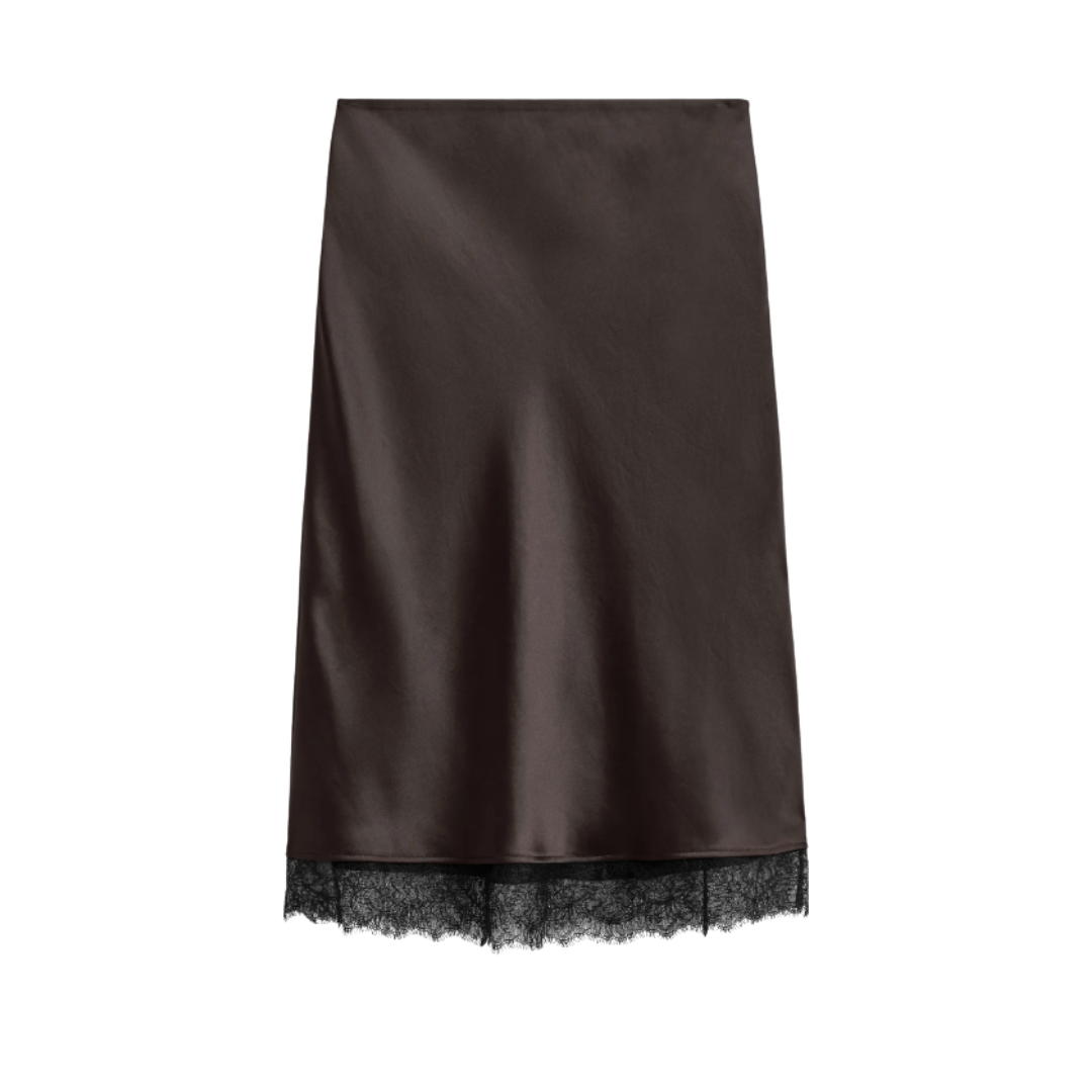 COS, Lace-Trimmed Satin Midi Skirt