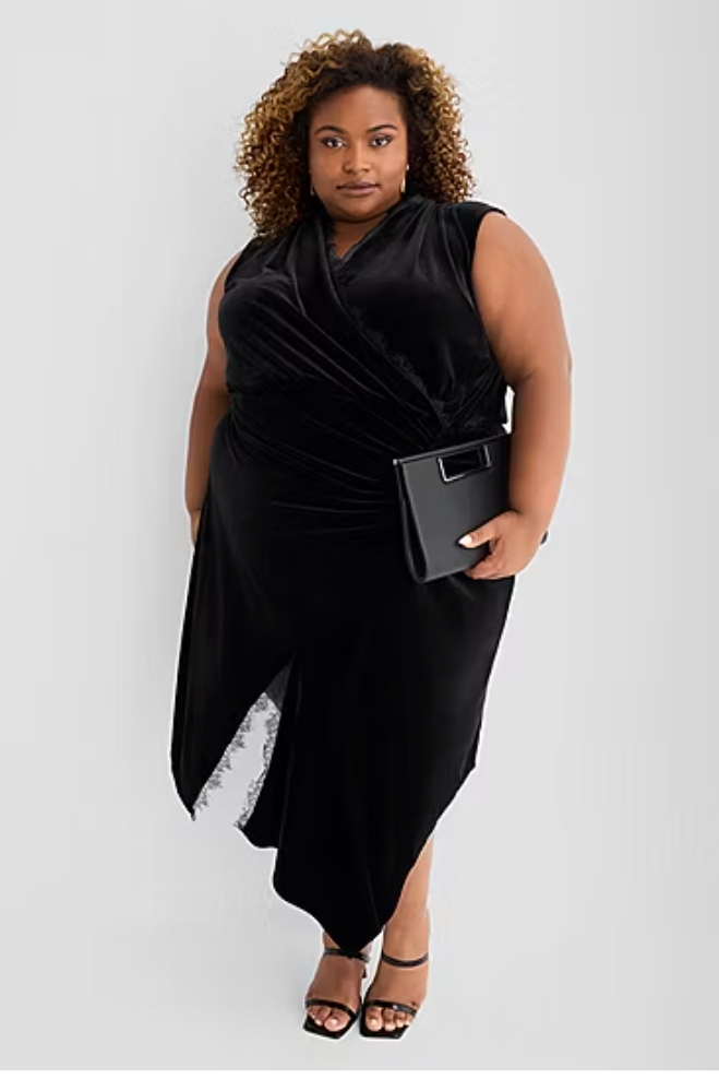 Ashley Graham, Lace Edge Women's Plus Sleeveless Midi Wrap Dress