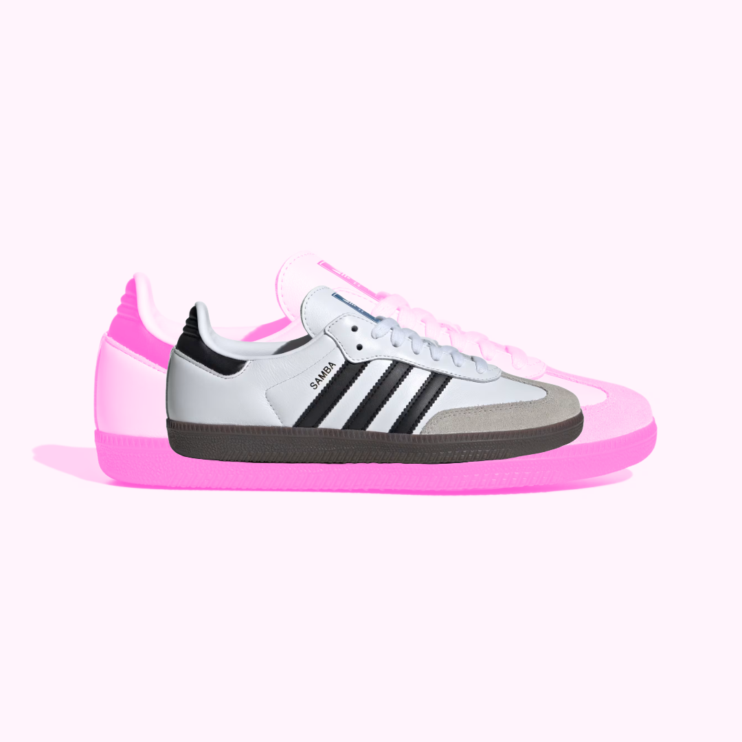 Adidas OG Samba on a pink background.