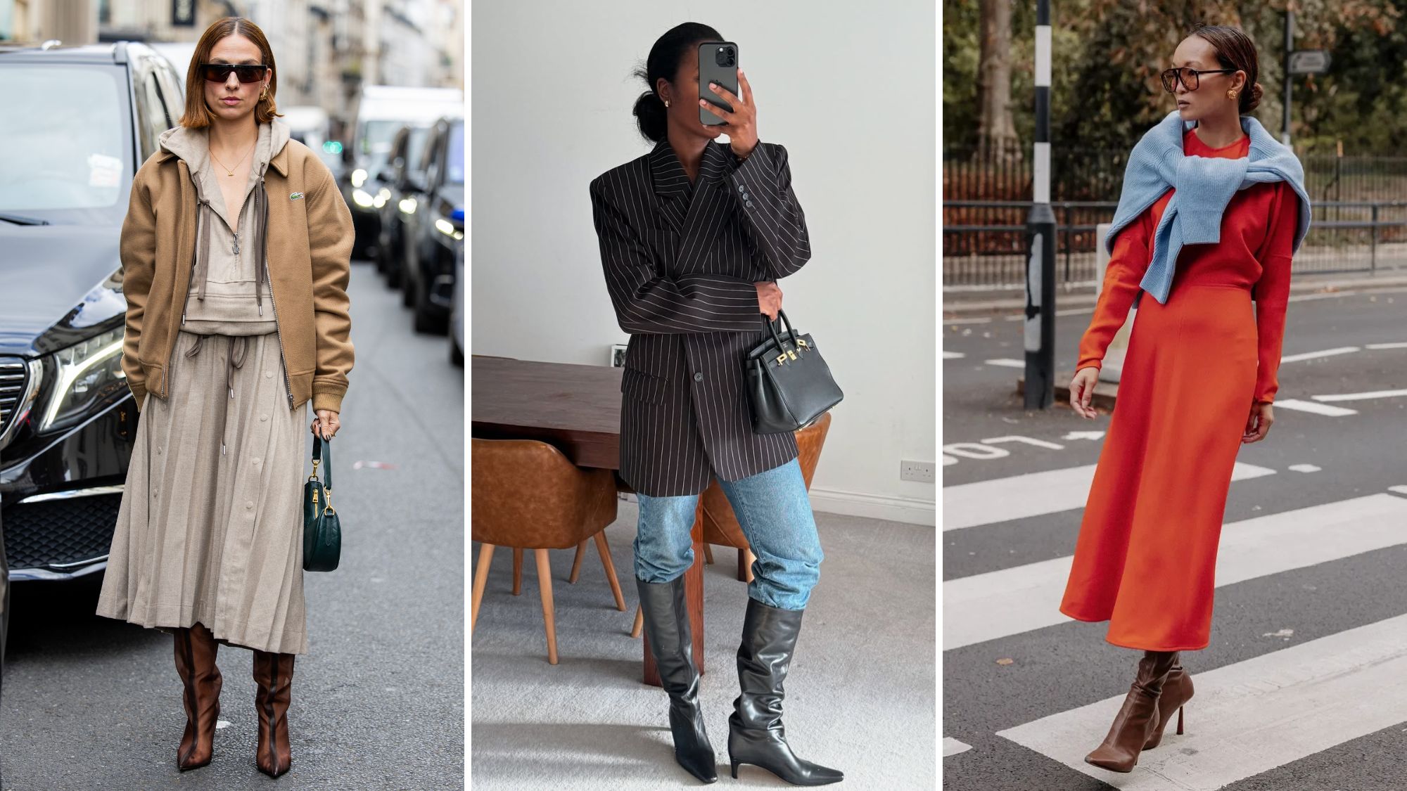 three women wearing pointy boots for autumn 2025