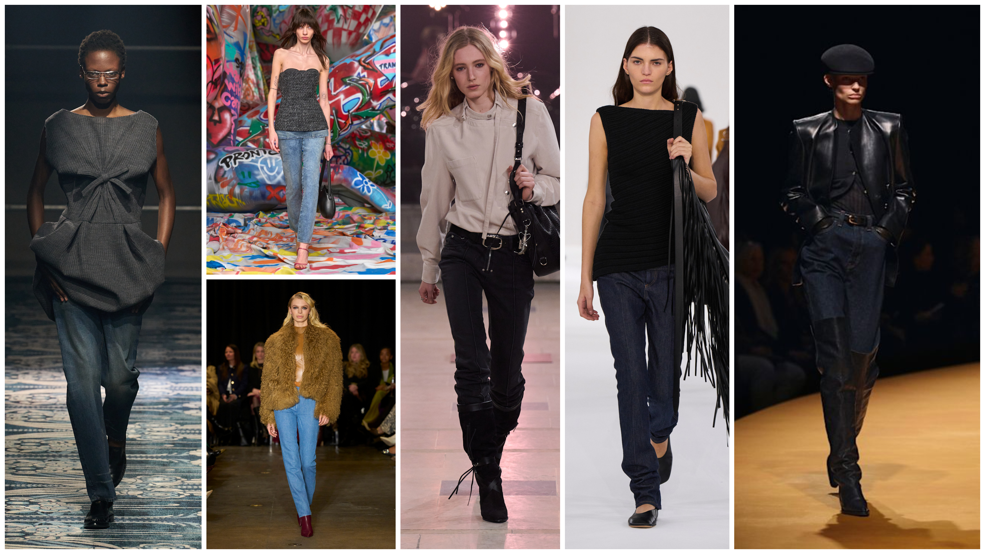 the straight and slouchy fall 2025 denim trend at Prada, Diesel, Sergio Hudson, Isabel Marant, Sportmax, Khaite
