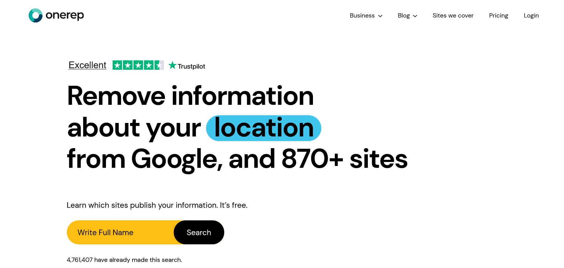 Website screenshot of OneRep (May, 2026)