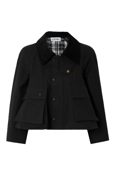 Cropped Corduroy-Trimmed Waxed Cotton-Canvas Jacket