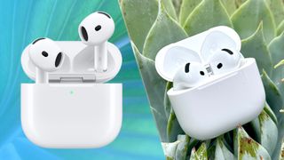 The AirPods 5 (on left) vs the AirPods 4 (on right).