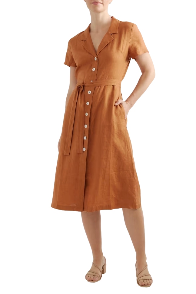 100% European Linen Button Front Dress