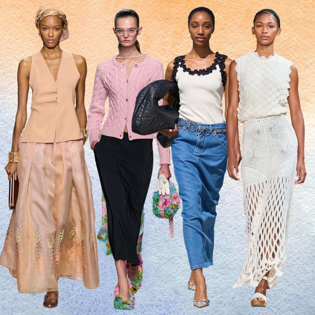 collage of women wearing maxi skirts 