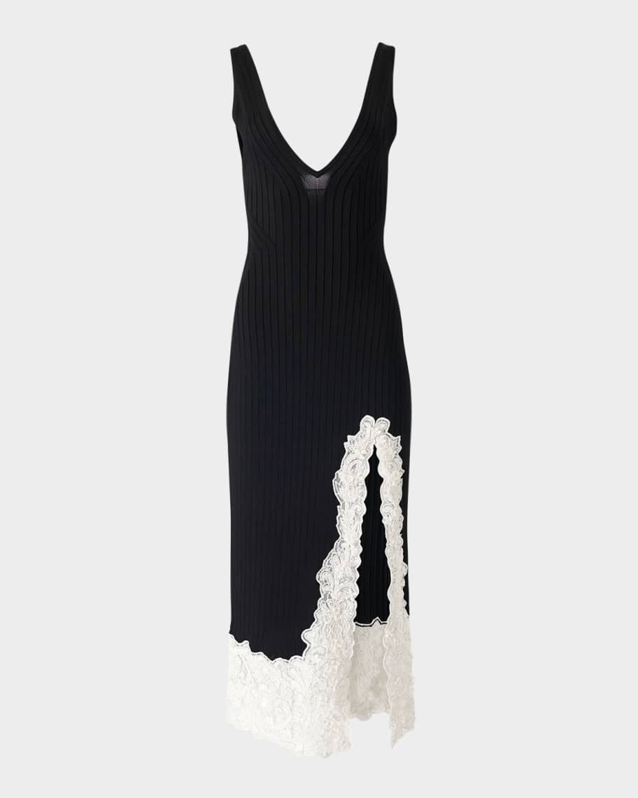Lace-Slit Rib Slip Dress