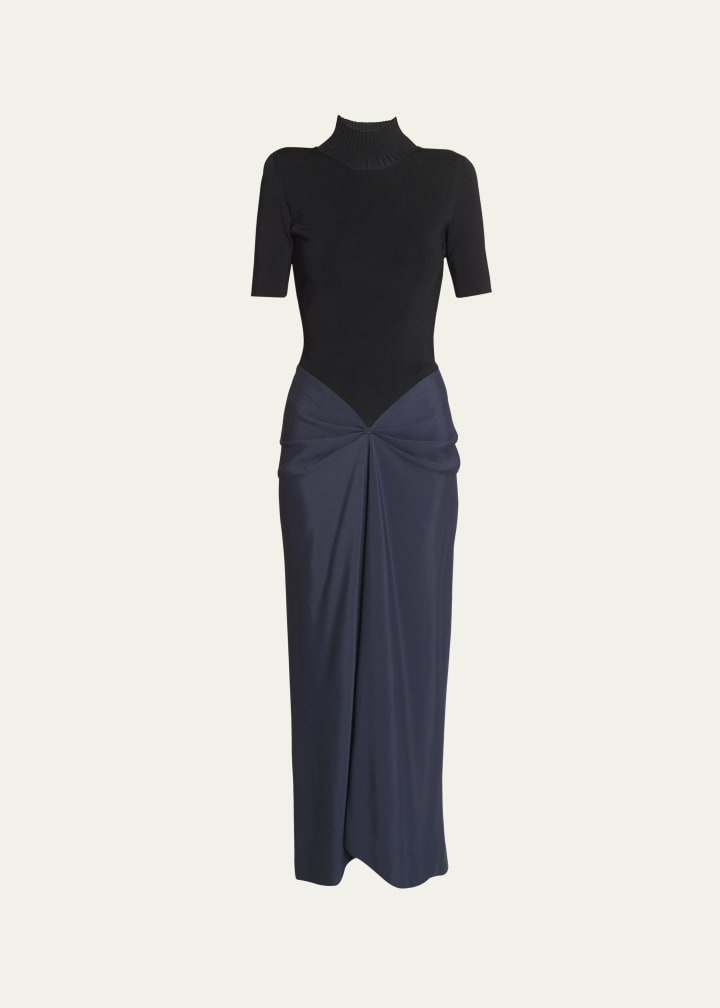 Gathered Dress With Polo Neck