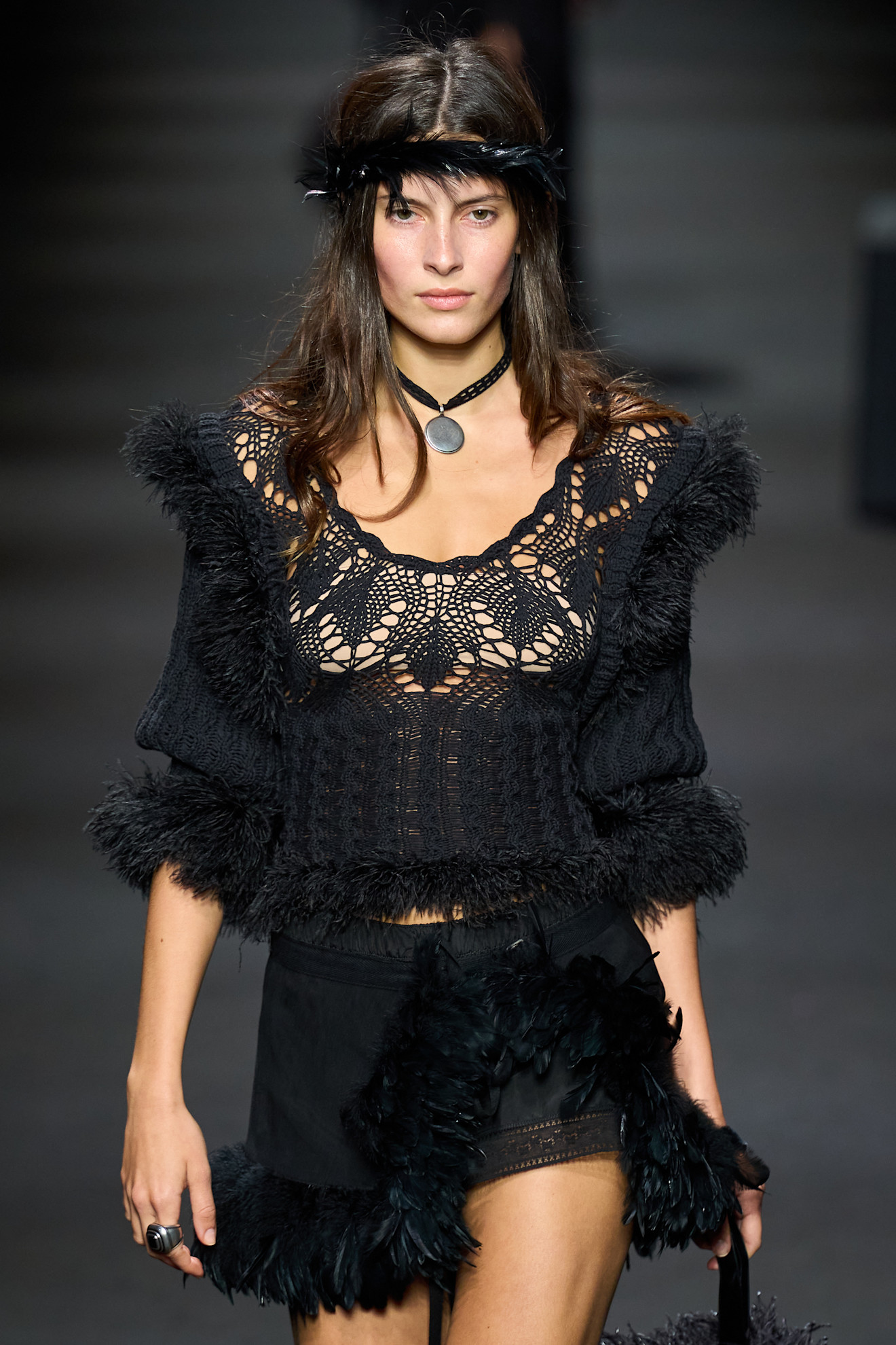 A model wore the corded necklace trend on the Ann Demeulemeester Spring 2026 runway
