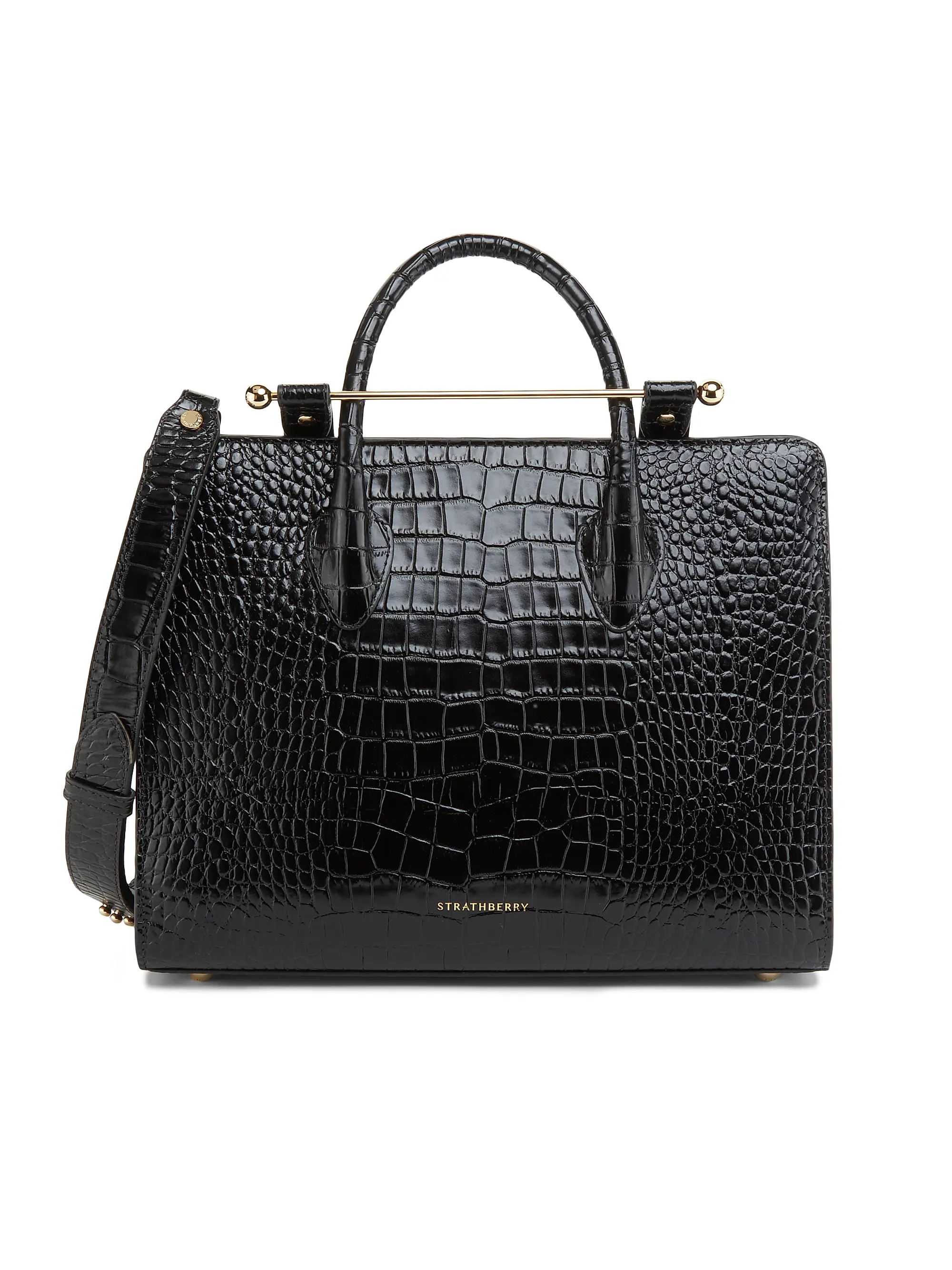Croc-Embossed Leather Midi Tote