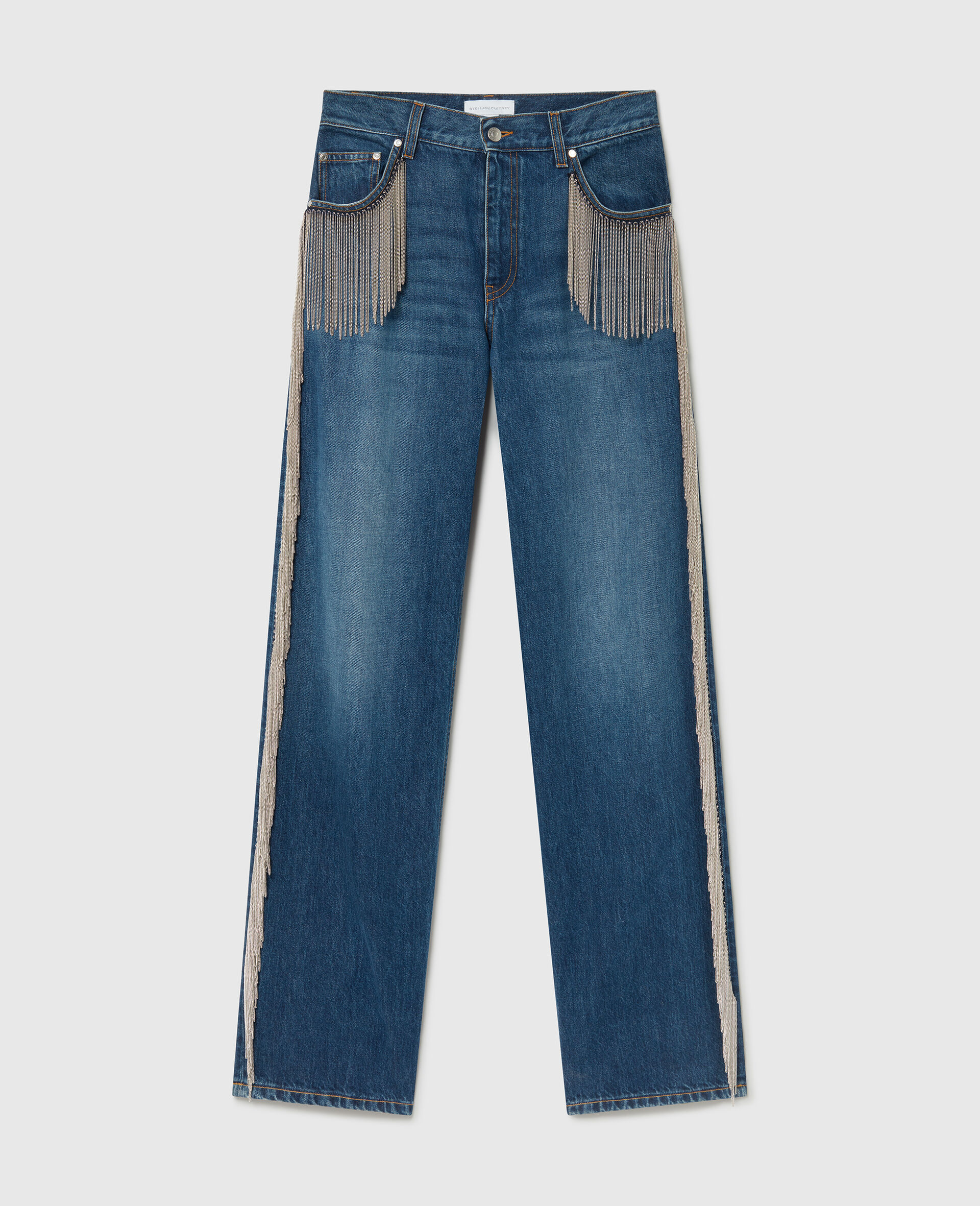 Chain Tassel Straight-Leg Denim Jeans