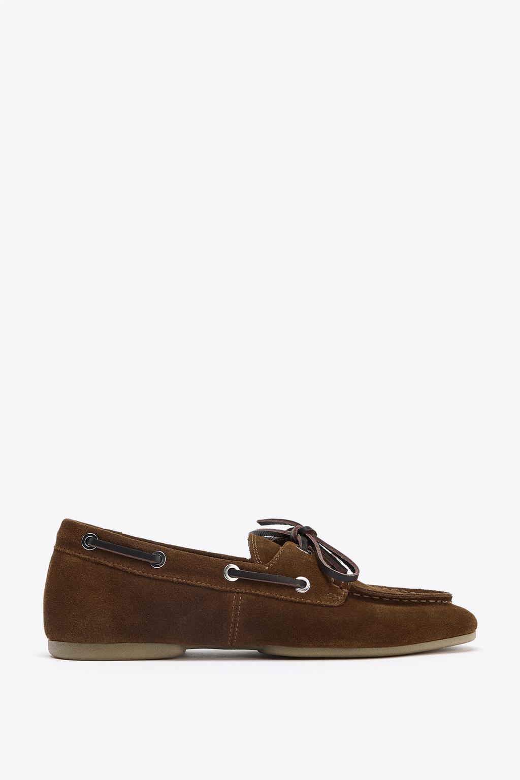 ZARA, Suede Topstitched Loafers