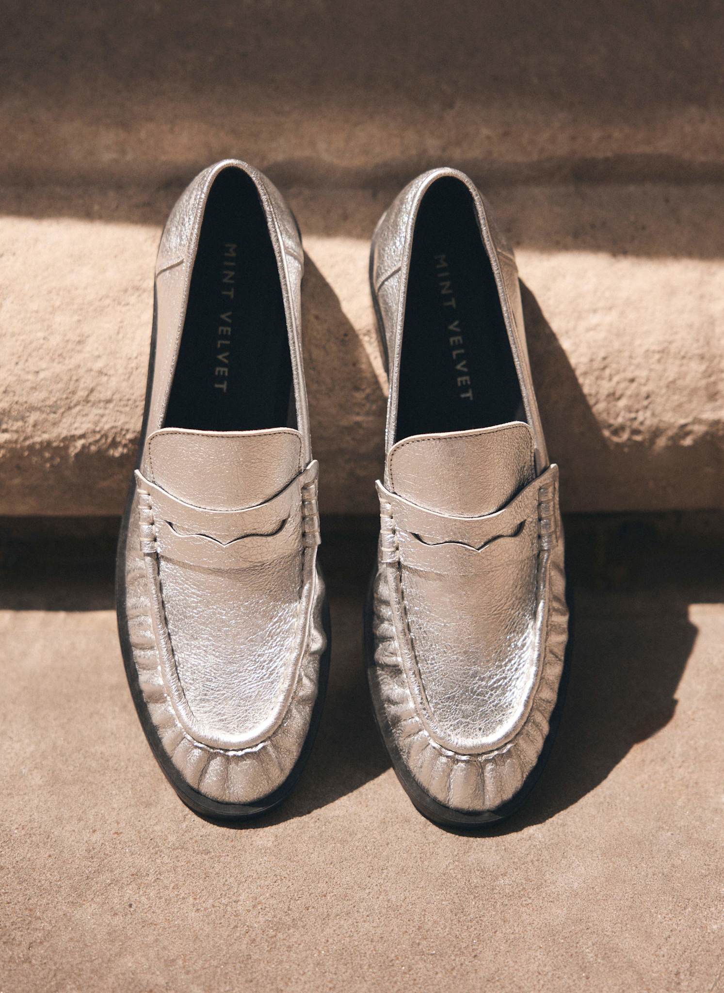 Gigi Silver Leather Loafers