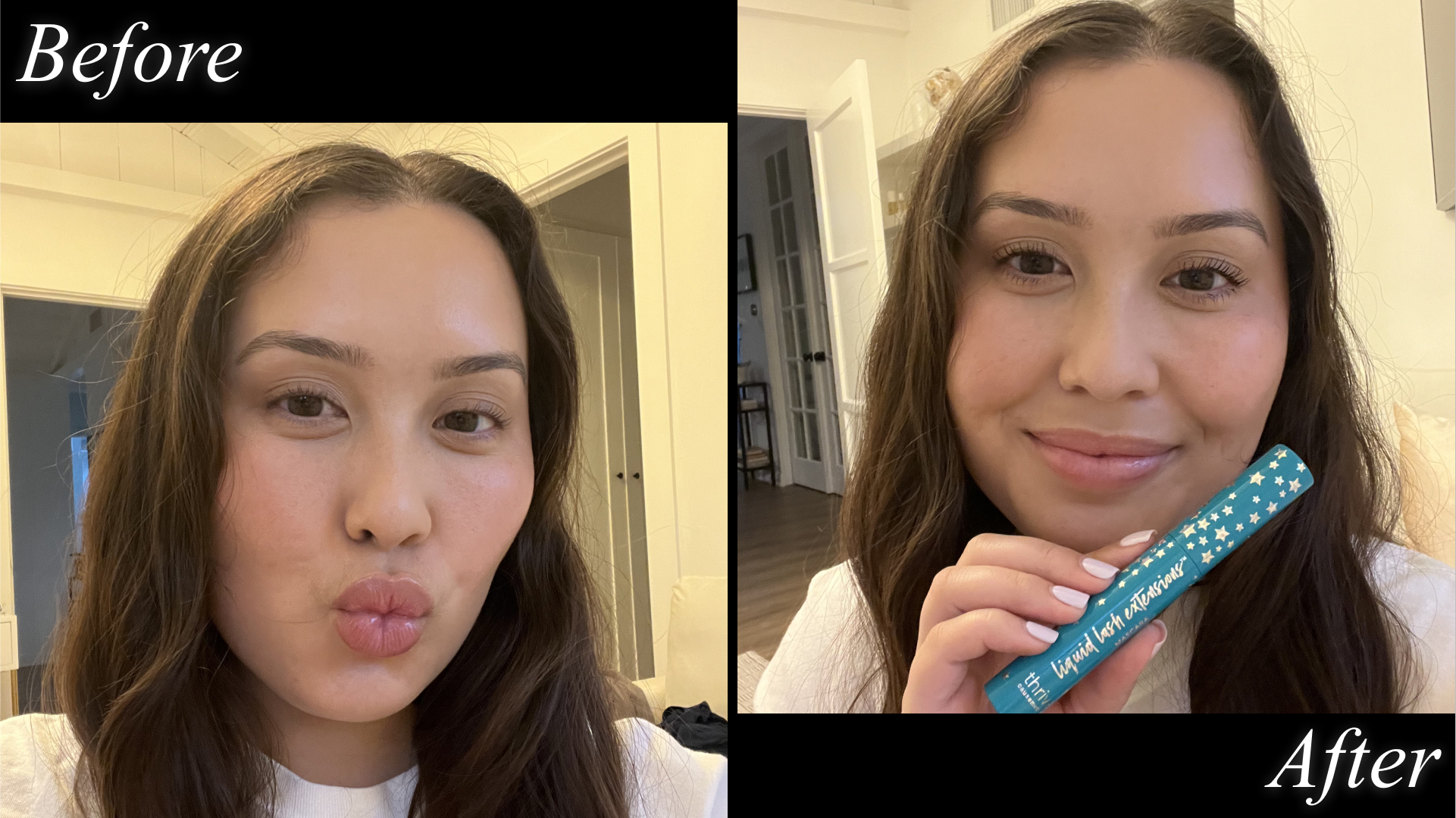 Catharine Malzahn before and after testing Thrive Causemetics Liquid Lash Extensions Mascara