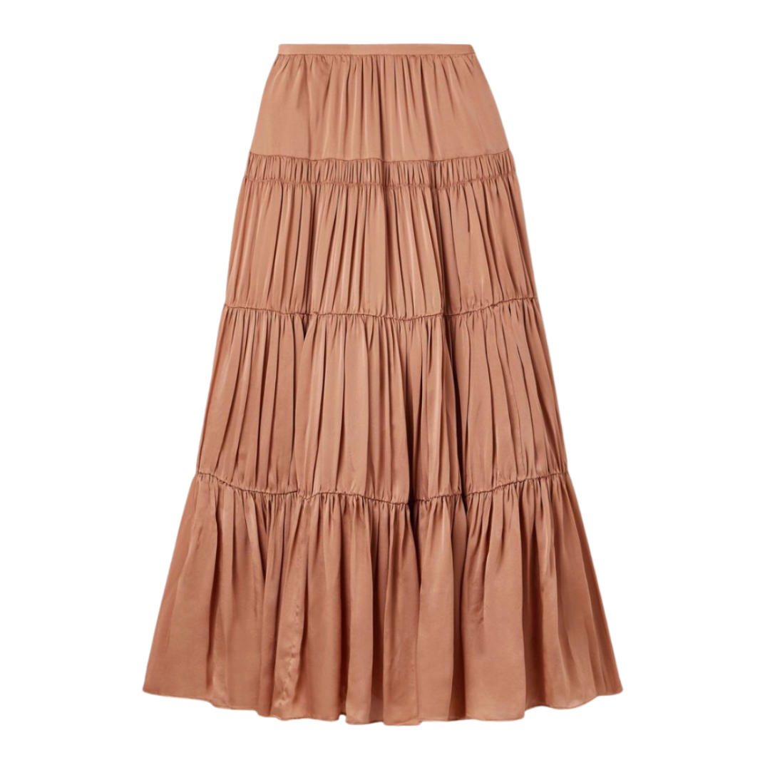 ULLA JOHNSON, Gaelle Tiered Gathered Silk Maxi Skirt