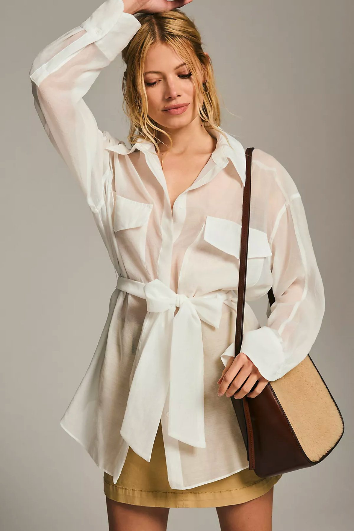 Sheer Trend 2023 | Grey Lab Sheer Tie-Waist Blouse