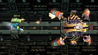 Best PS1 games – Einhander screenshot of a player shooting a giant robot.