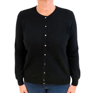 Black Cashmere Crew Neck Cardigan Large