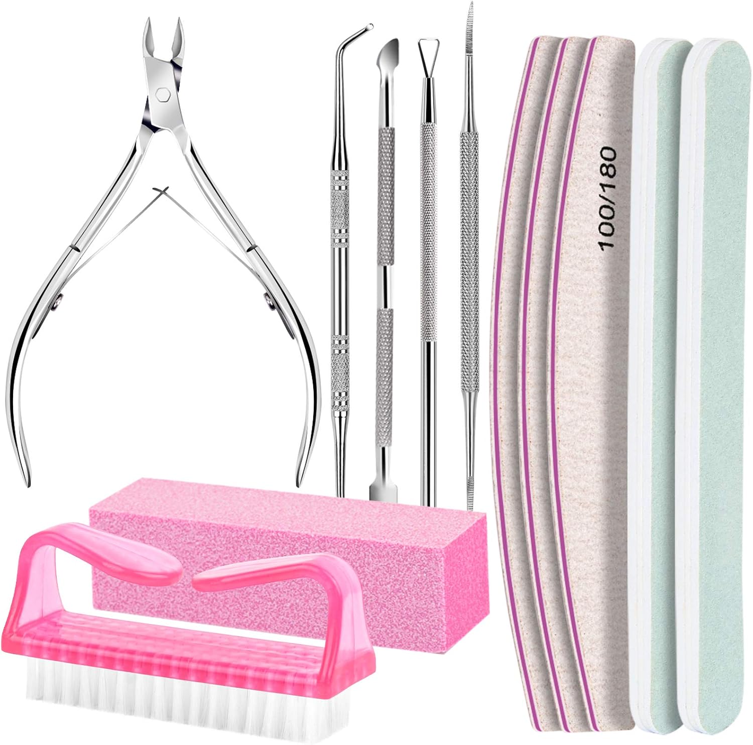 Fandamei Nail Care Kit, Nail Files 100/180, Nail Buffer Block, Cuticle Nippers, Cuticle Trimmer, Cuticle Pusher, Nail Tools, Nail Kit, Pedicure & Manicure Tools, Nail Prep Kit, Manicure Kit for Women