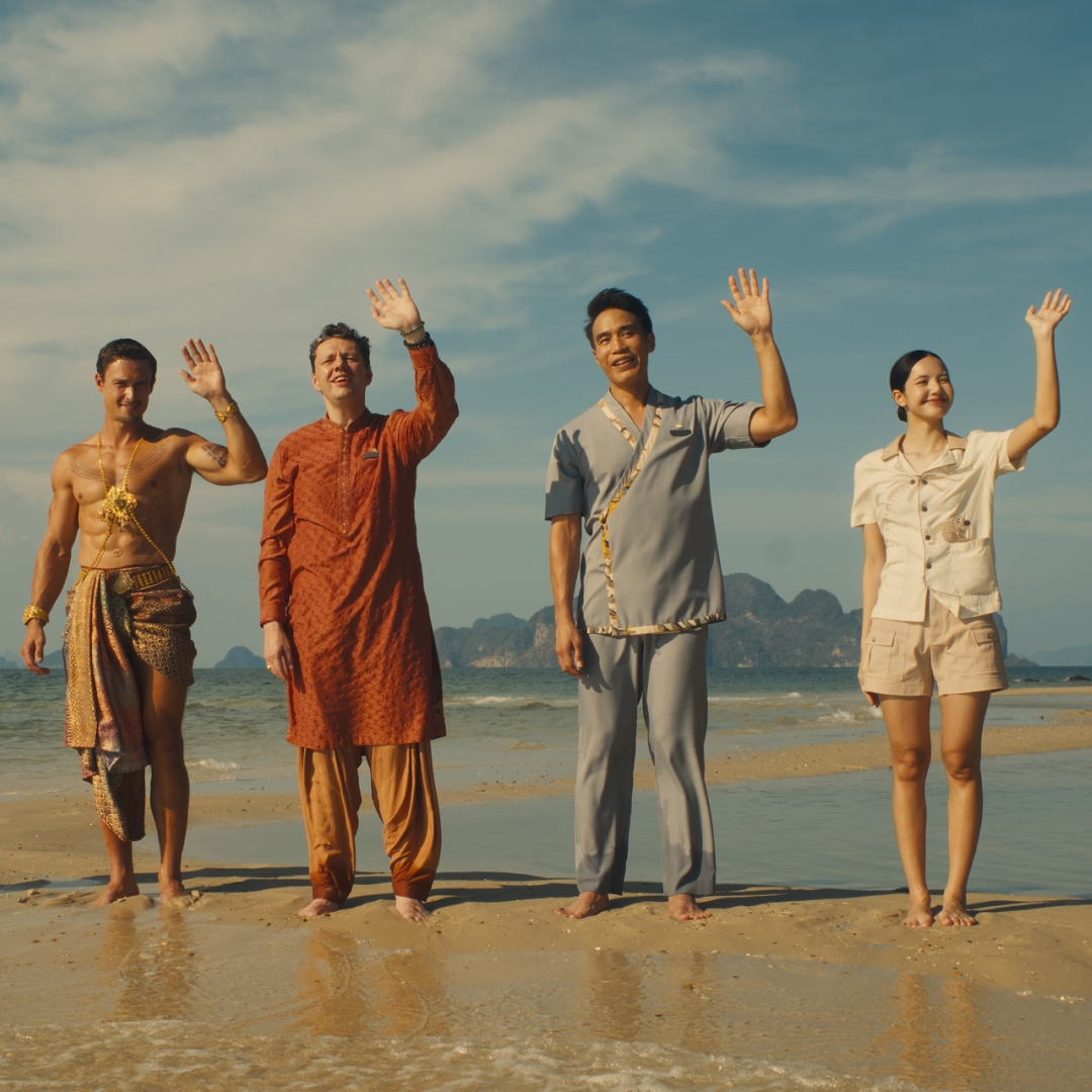 l-r: Morgana O&#039;Reilly, Arnas Fedaravičius, Christian Friedel, Dom Hetrakul, Lalisa Manobal in &#039;The White Lotus&#039; season 3.