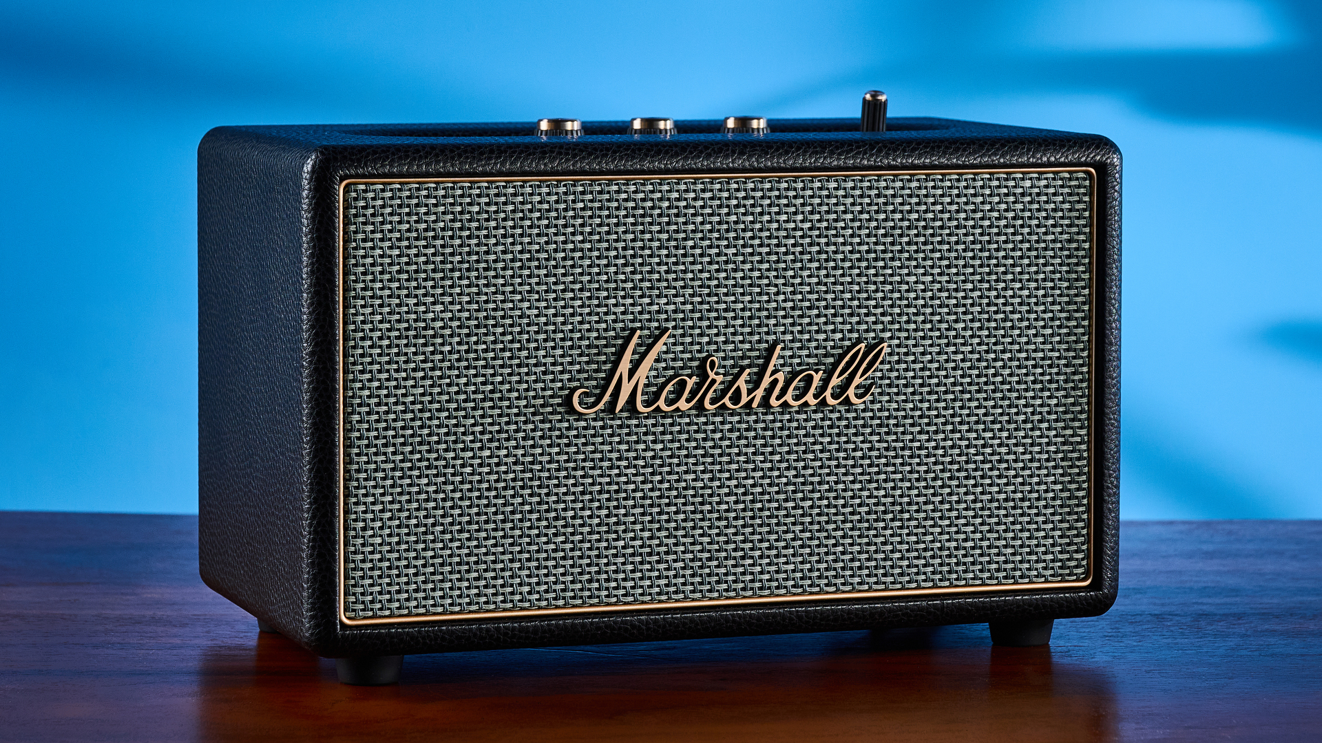 A black Marshall Acton IV mains-powered home speaker