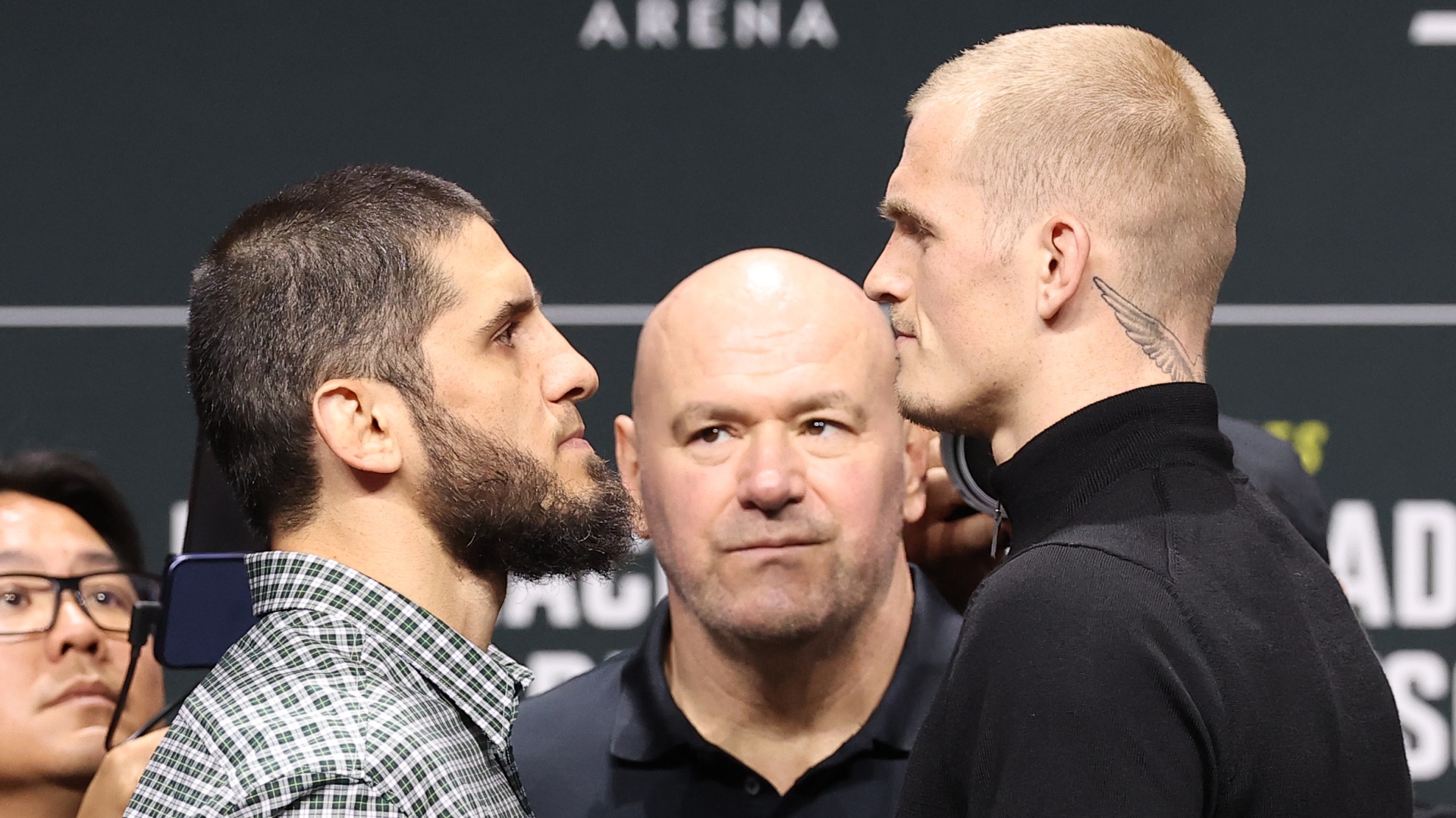 Islam Makhachev and Ian Machado Garry face off ahead of UFC 330
